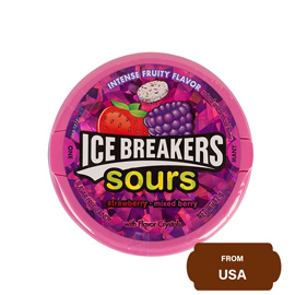 Ice Breakers Sours Sugar Free Candy with Flavour Crystals Strawberry & Mixed Berry 42 gram
