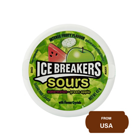 Ice Breakers Sours Sugar Free Candy with Flavour Crystals - Watermelon & Green Apple-42 gram