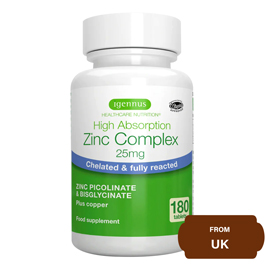 Igennus High Absorption Zinc Complex 25mg with Copper, Chelated Zinc Picolinate & Bisglycinate-180 Tablets