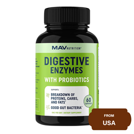 MAV Nutrition Digestive Enzymes with Probiotics, Enzymes for Digestion Aid, Bloating, IBS, Constipation and Gas Relief-60 Capsules