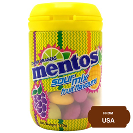 Mentos Sour Mix Fruit Flavours Chewy Dragees Bottle 120g