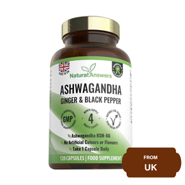 Natural Answers Ashwagandha Vegan Capsules with Ginger & Black Pepper-(4 Months’ Supply) High Streng