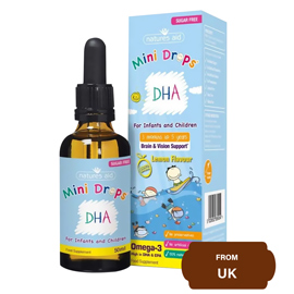 Natures Aid Mini Drops DHA Omega 3 Lemon Flavour (3 Month to 5 Years) 50ml