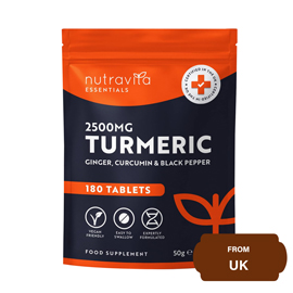 NutraVita Essentials 2500mg Turmeric Ginger, Curcumin & Black Pepper-180 Tablets