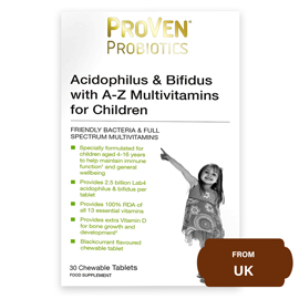 Proven Probiotics Acidophilus & Bifidus with A-Z Multivitamins for Children Aged 4-16 Years-30 Chewable Tablets