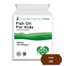 Supplements Wise Fish Oil for Kids 500mg (For ages 3 to 13 years)-120 soft gels